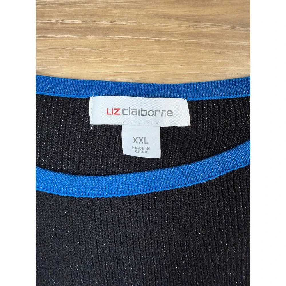 Liz Claiborne Black Blue Sparkle Knit Crew Neck Long Sleeve Sweater XXL NWT $49 - Picture 4 of 11